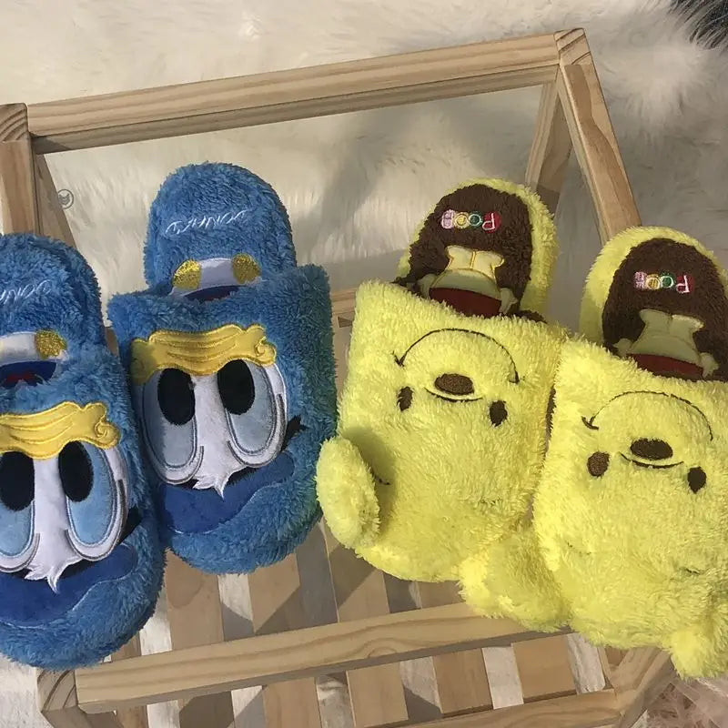 Lilo and Stitch Disney Plush Slippers Kawaii Cartoon Anime Winnie The Pooh Accessories Home Bottom Plate Casual Cotton Slippers