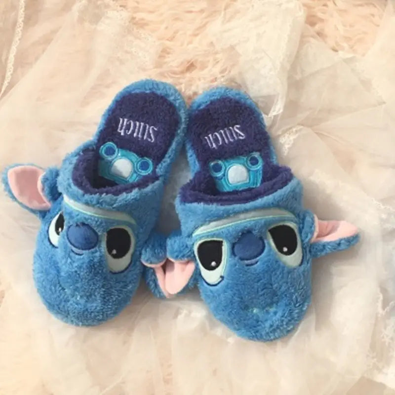 Lilo and Stitch Disney Plush Slippers Kawaii Cartoon Anime Winnie The Pooh Accessories Home Bottom Plate Casual Cotton Slippers