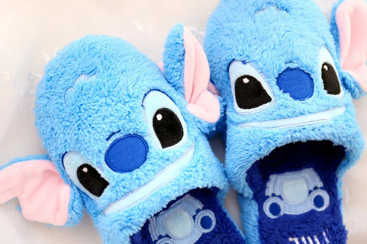 Disney Cartoon Plush Slippers In Autumn And Winter Creative Alien Stitch Winnie The Pooh Soft Home Slippers 35-38 Yards Unisex