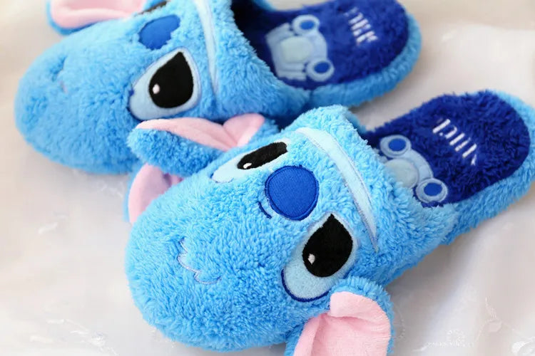 Disney Cartoon Plush Slippers In Autumn And Winter Creative Alien Stitch Winnie The Pooh Soft Home Slippers 35-38 Yards Unisex