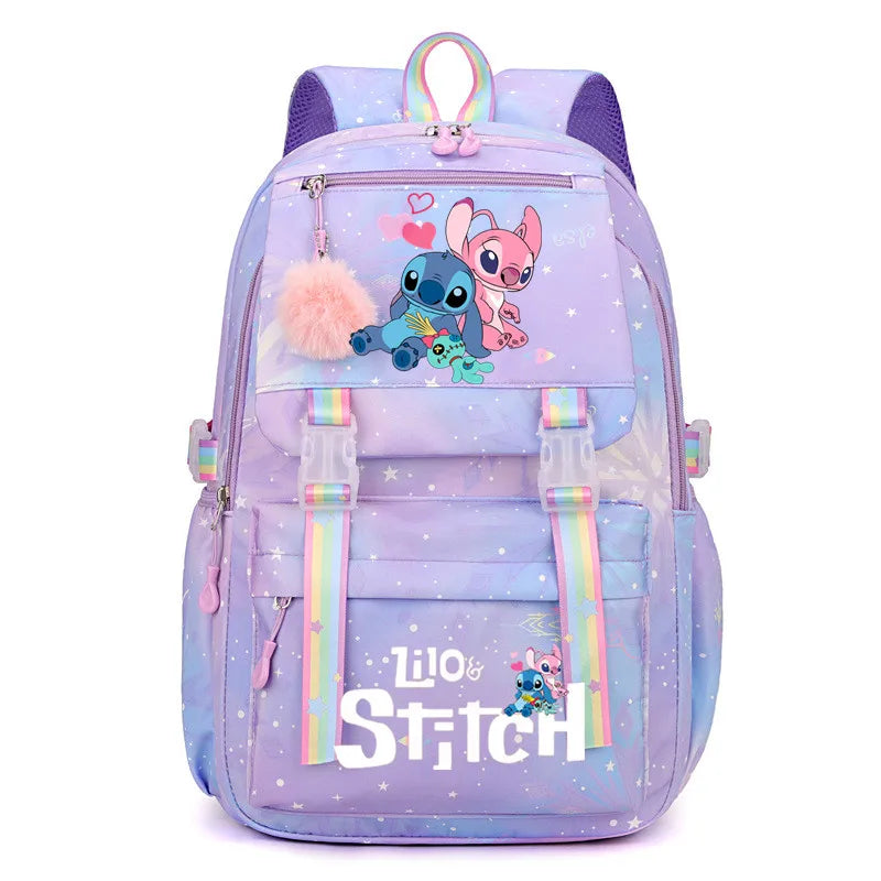 Stitch Large Capacity Backpack, Casual Nylon Cute Daypack, Cartoon Anime Schoolbag, Girl Casual Travel Commute Knapsack